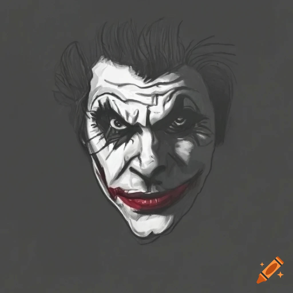 White pencil drawing of the Joker on black paper with shading gradients