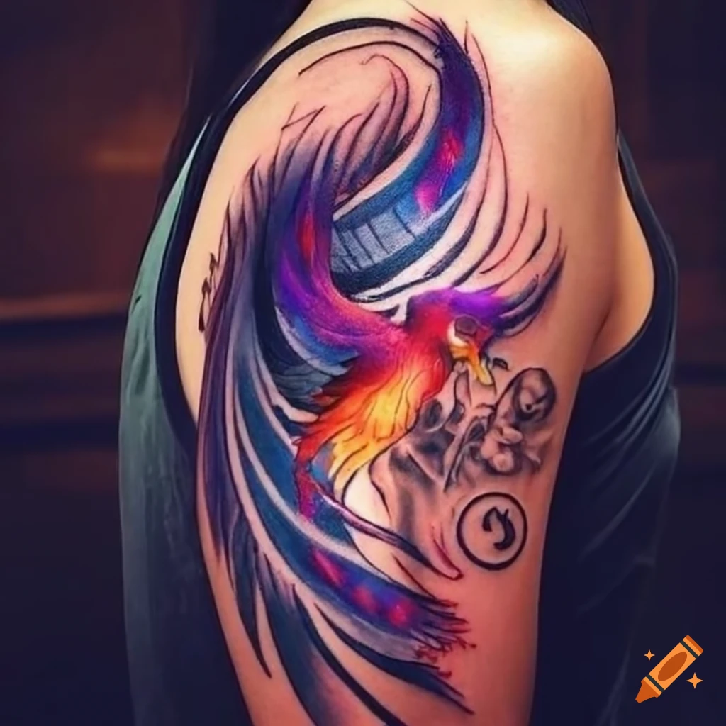 Phoenix tattoo design for women on shoulder