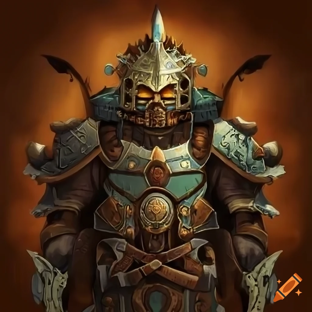 DND warforged in Aztec-inspired armor with a warhammer