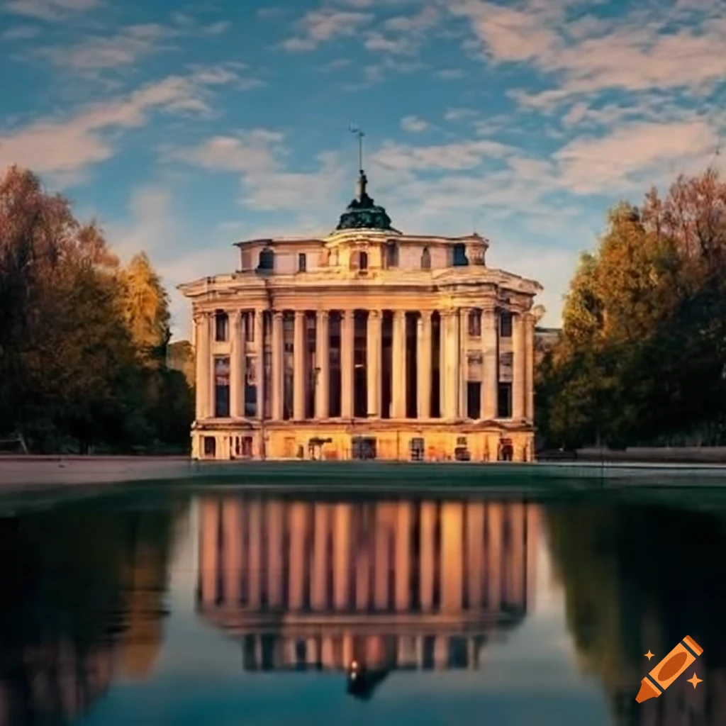 Neoclassical building in a spacious campus setting