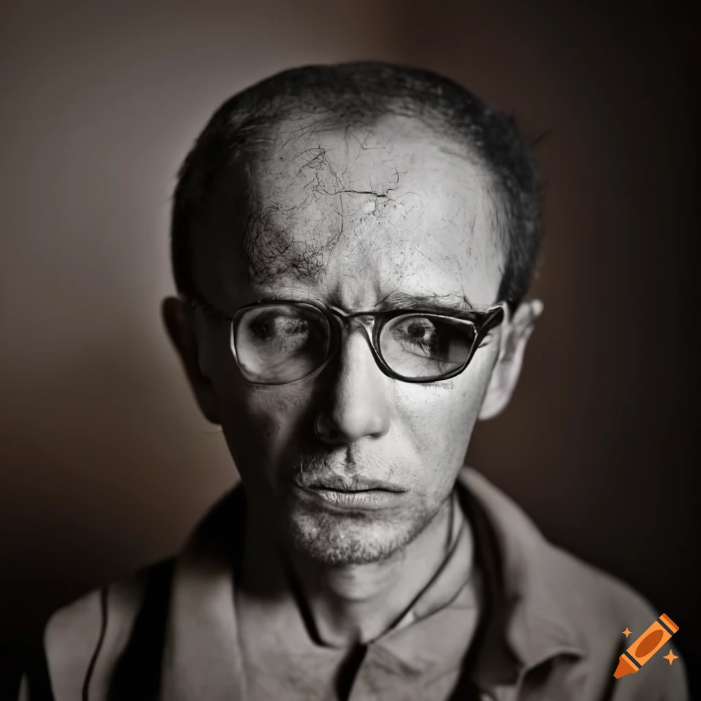 Concerned man in glasses with a scientist grungy claymation style look