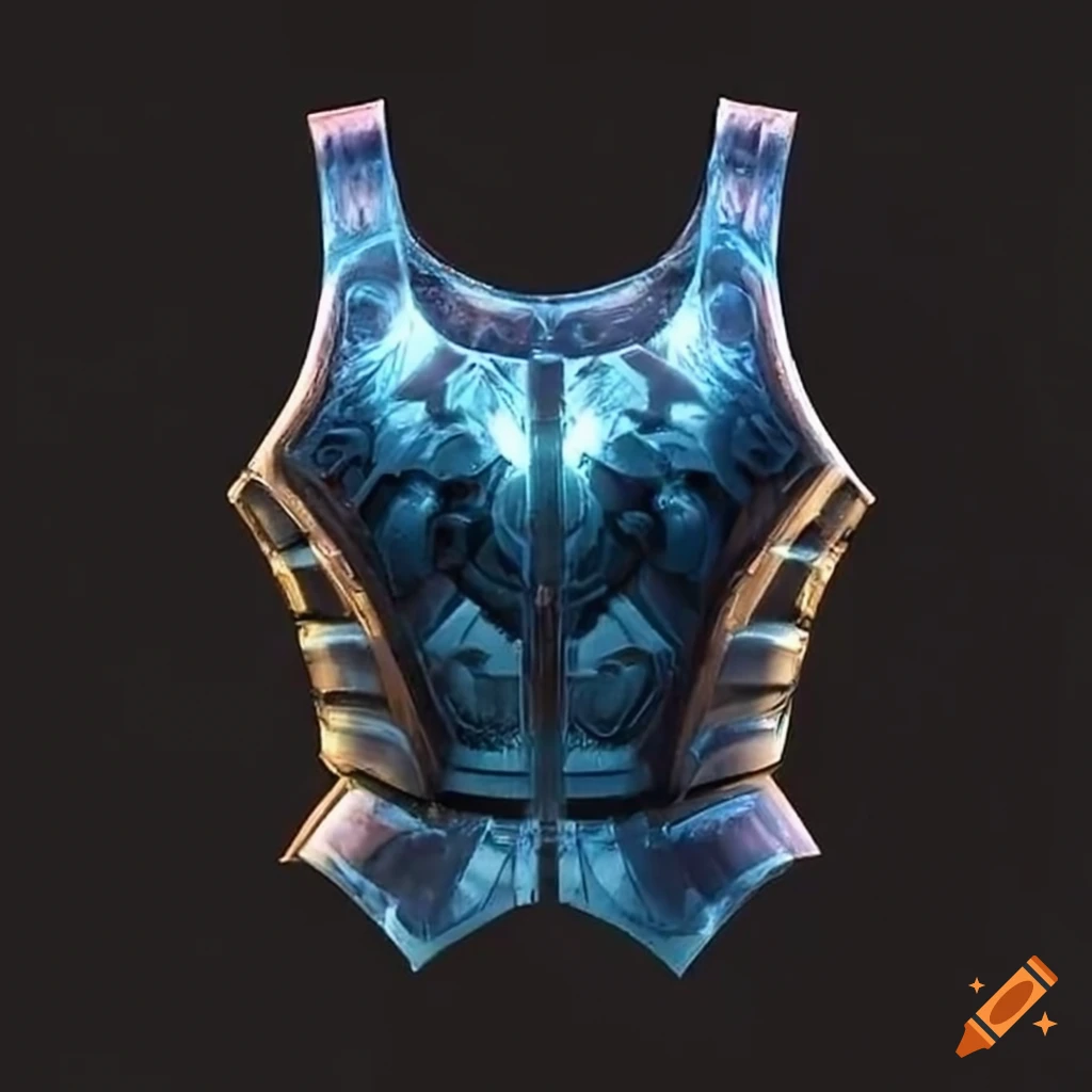 Adorned magic massive body armor with vertical symmetry in close-up ...
