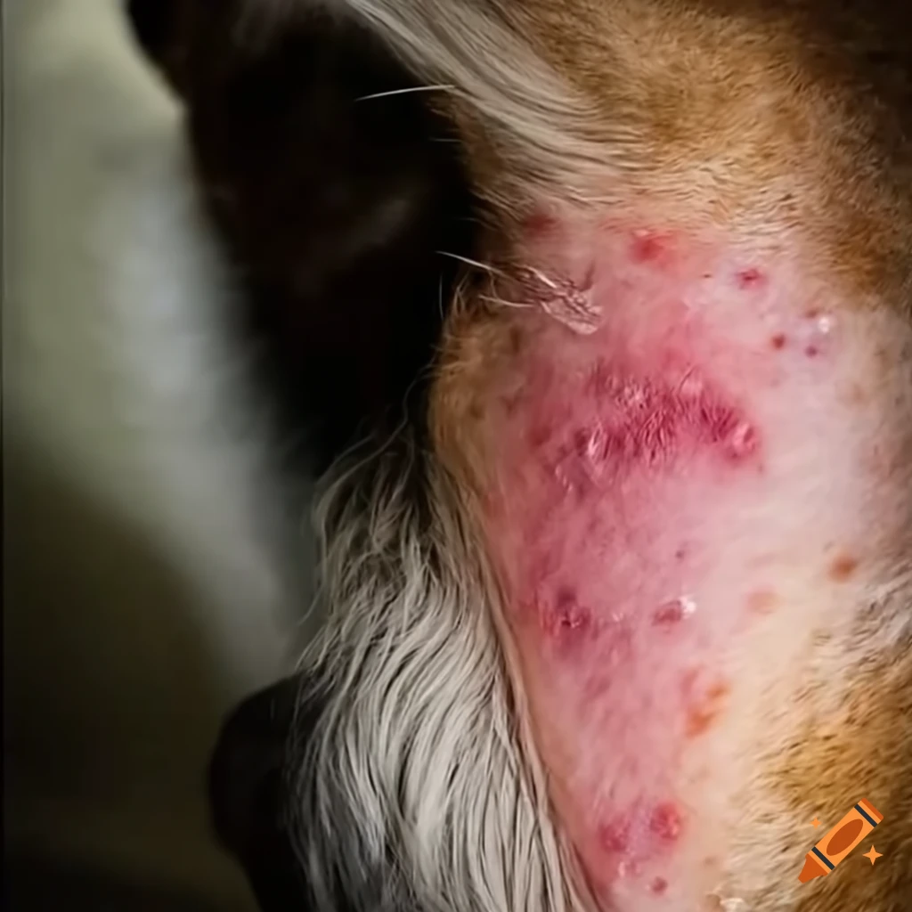 Veterinarian examining and treating skin rashes on a dog