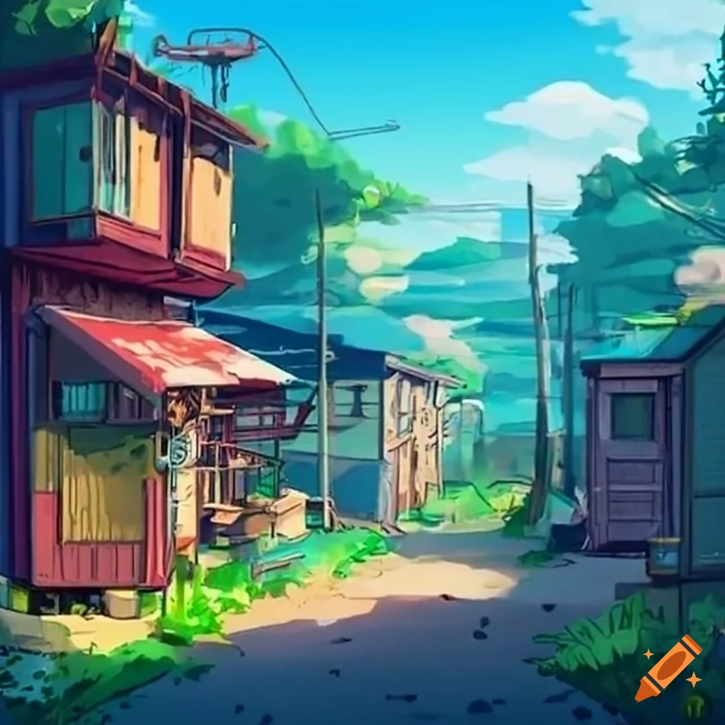 Studio Ghibli inspired shipping container town