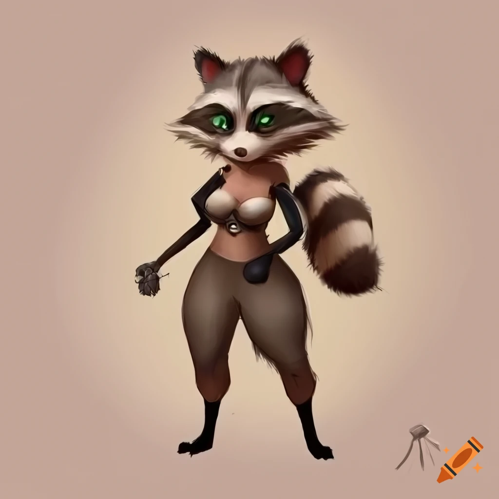 2D female raccoon character in Ori game style