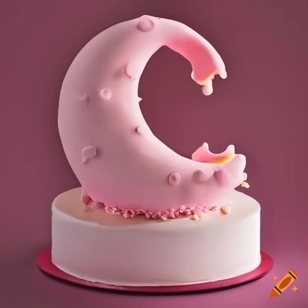 Pink crescent moon-shaped cake