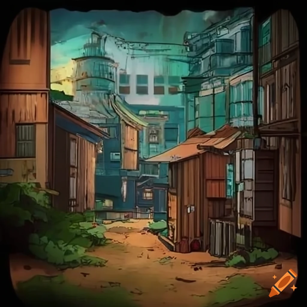 Studio ghibli style shipping container town on Craiyon