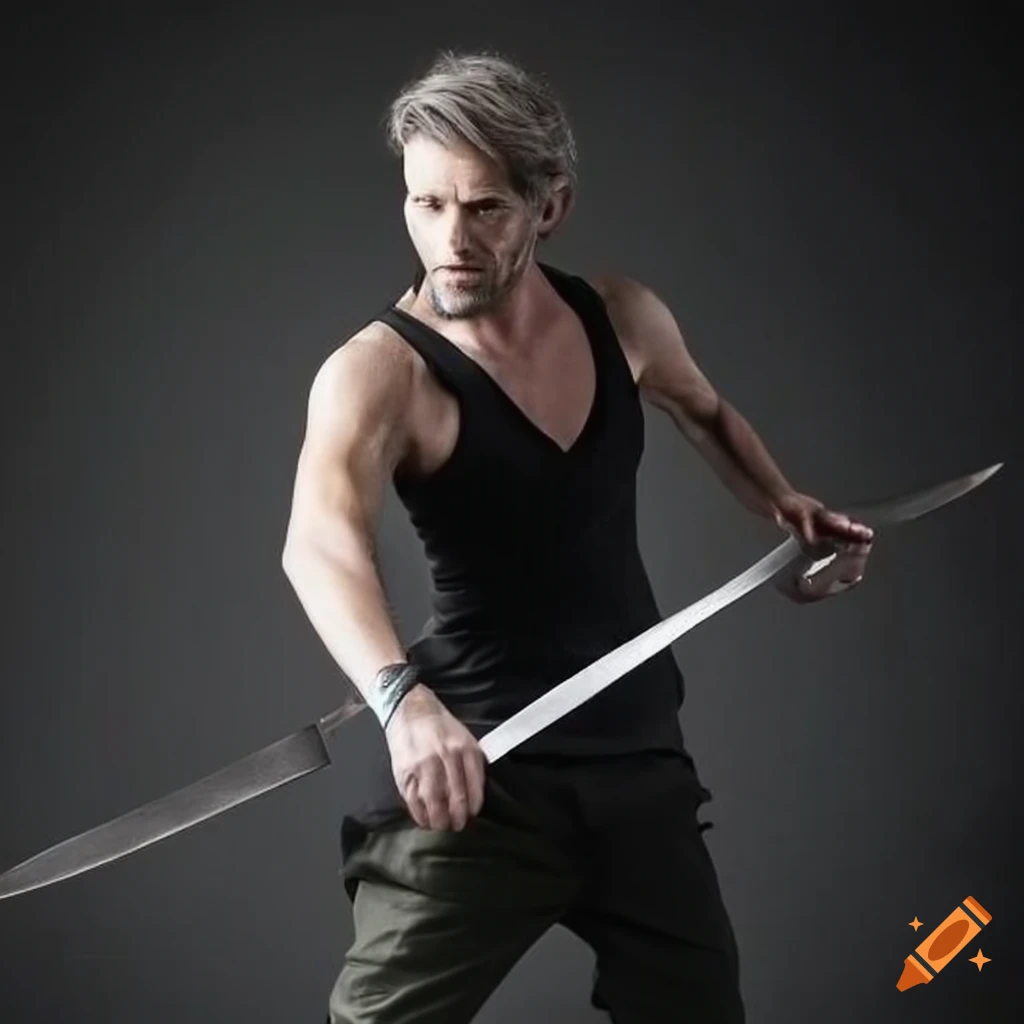 Matti Caspi holding a sword
