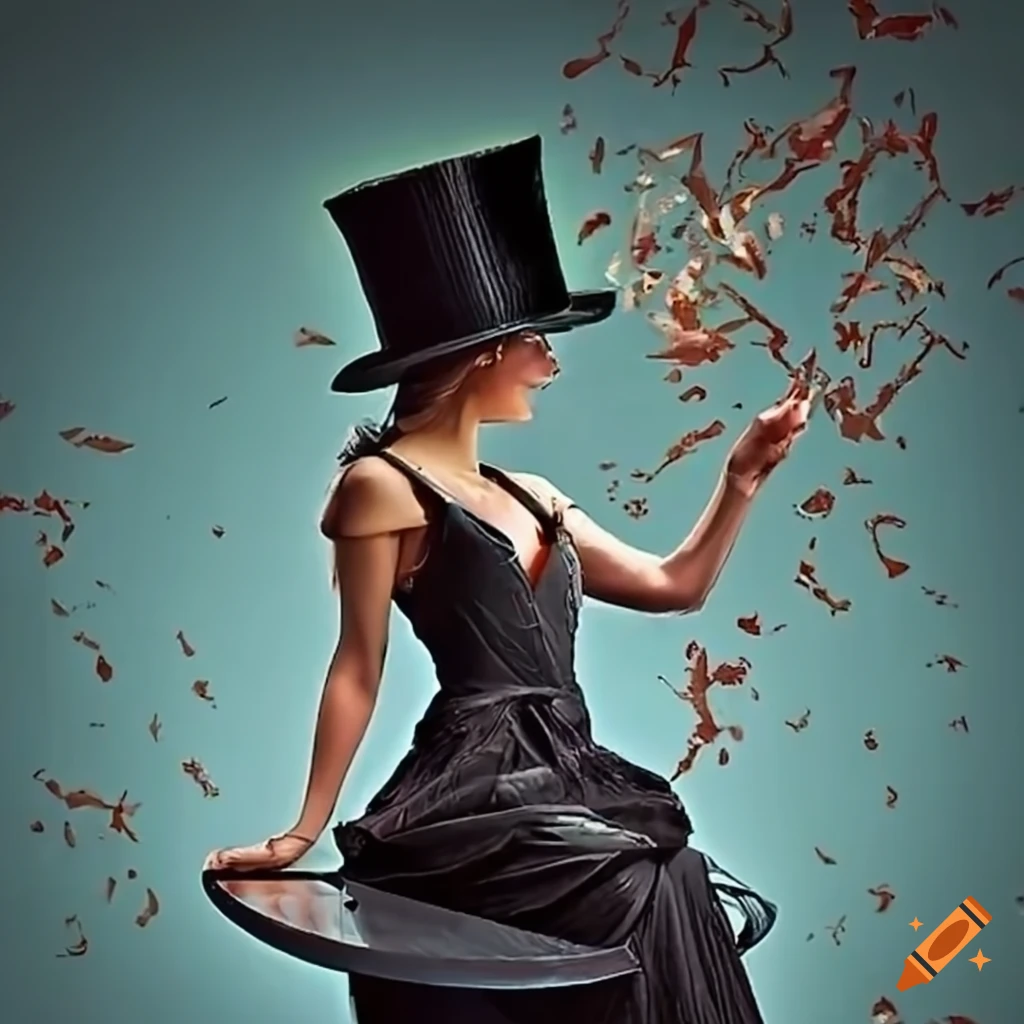 Female magician with an extraordinarily tall top hat