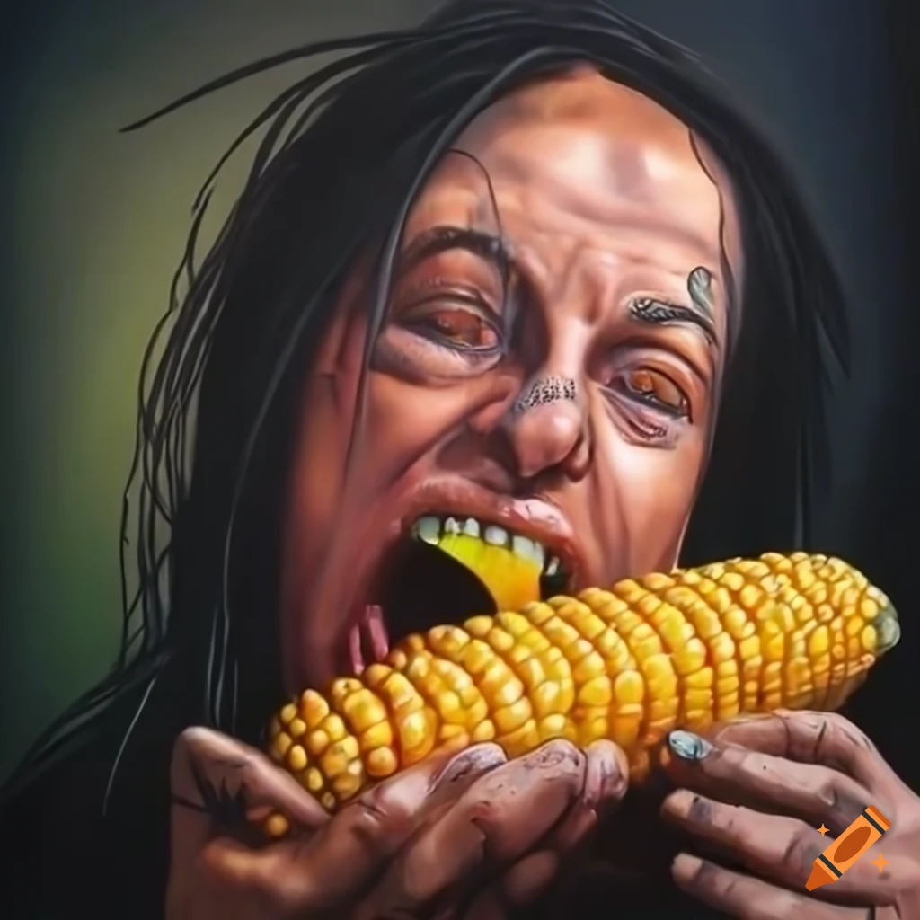 Jonathan Davis eating corn in hyperrealism style
