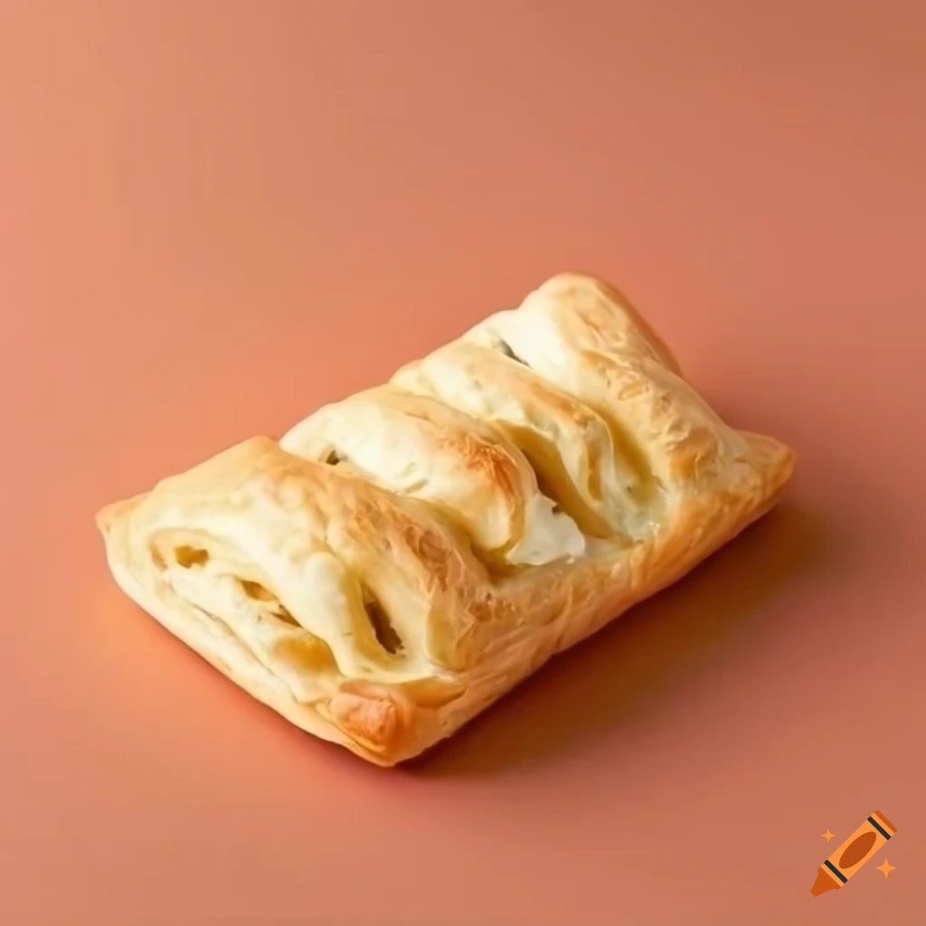 Puff pastry with cottage cheese on plain background