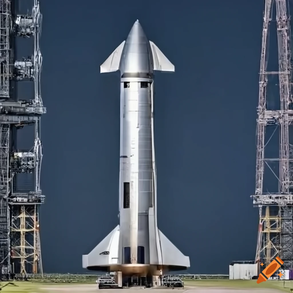 SpaceX Starship, a massive 121-meter-tall silver spacecraft made entirely of stainless steel