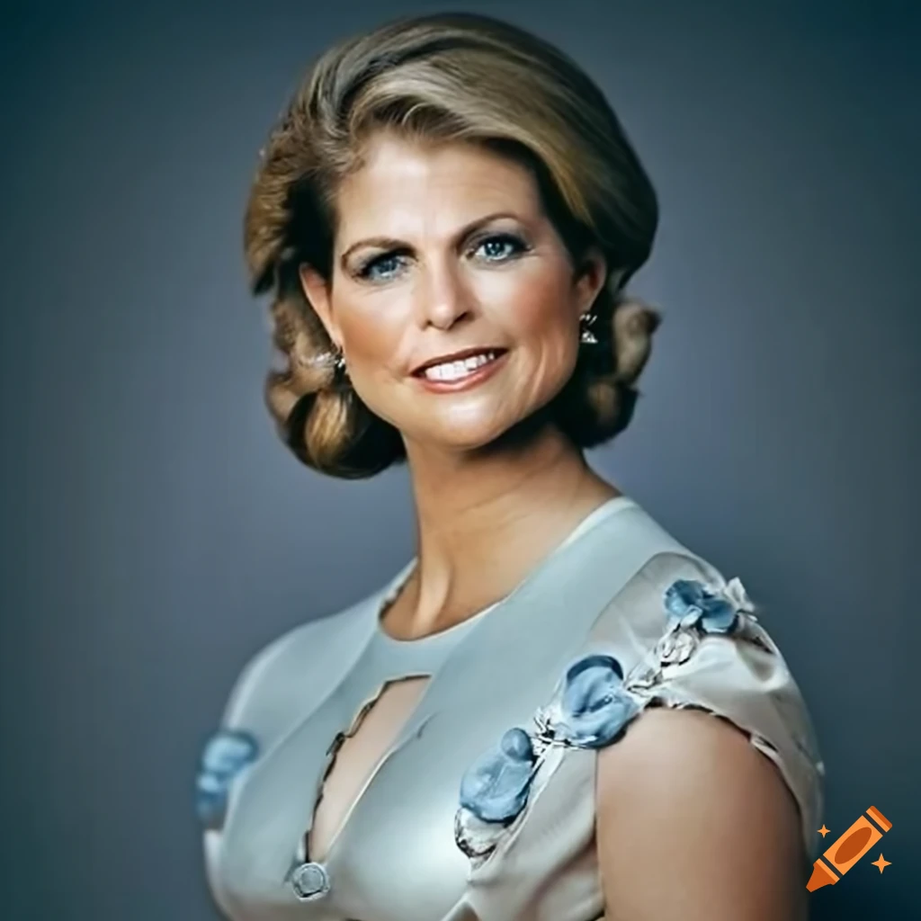 Portrait of Princess Madeleine with an elegant short pixie cut hairstyle