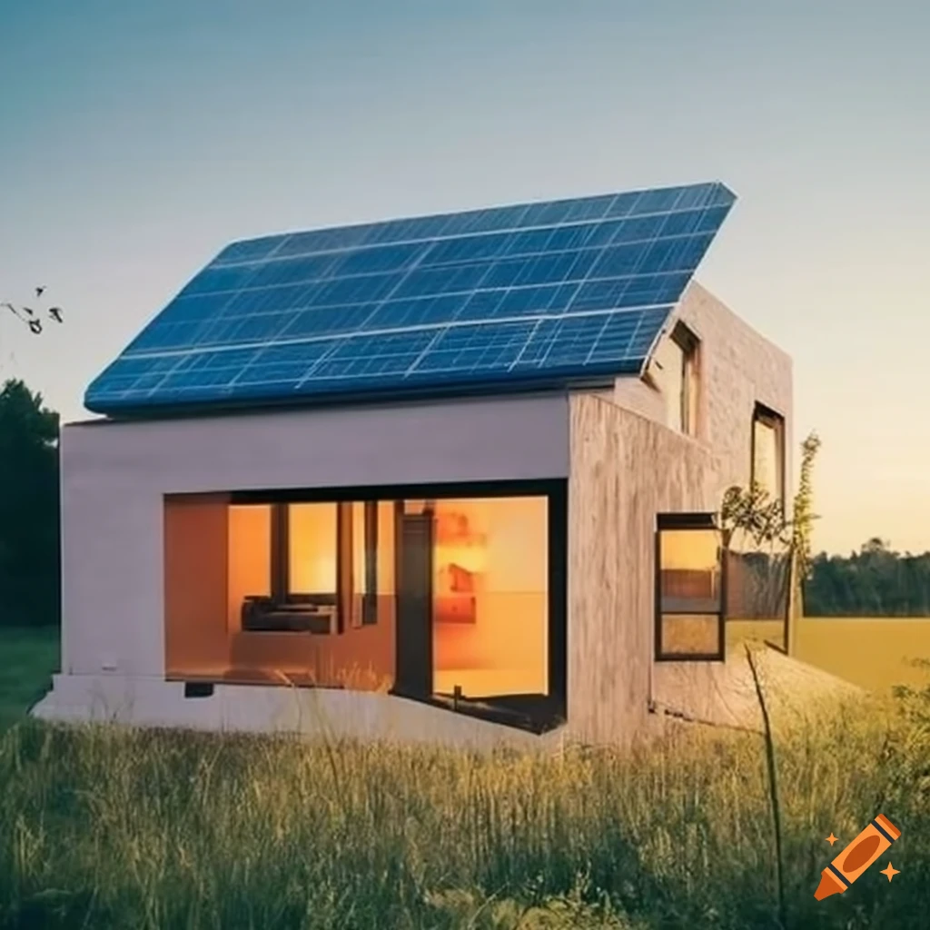 Modern house with heat pump and solar panels