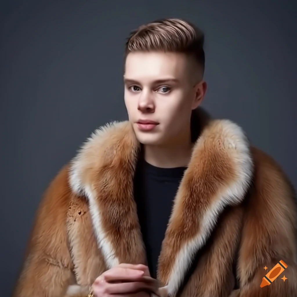 Man in a fur coat holding stacks of money