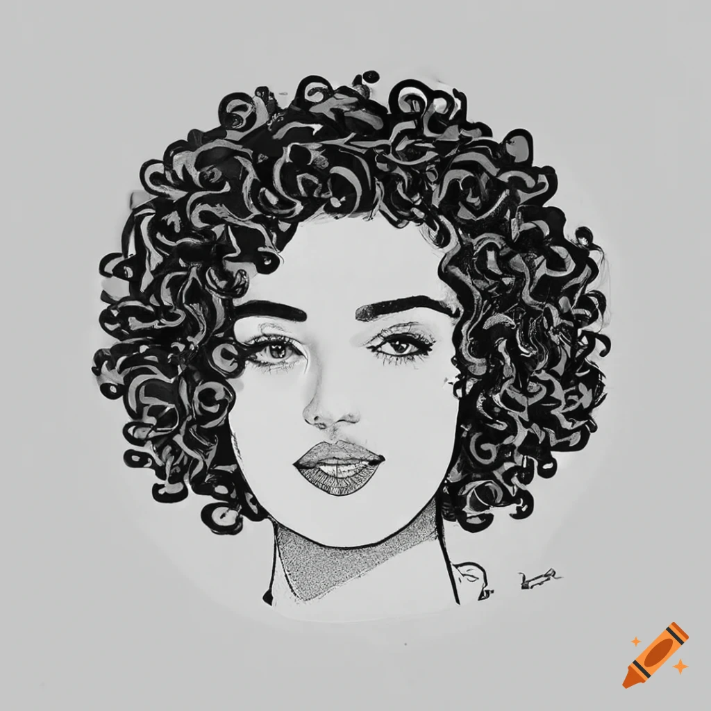 Portrait of a woman with short curly hair and abstract facial features