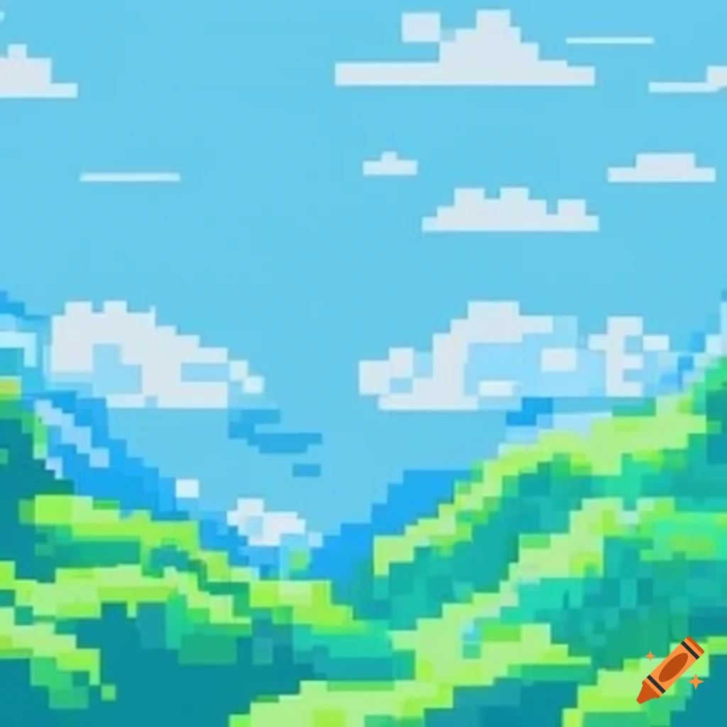 Pixel art of a sunny day with blue sky and gentle breeze