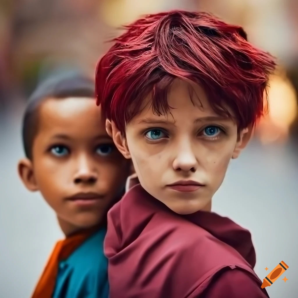 Two brothers with maroon hair and Arabic features walking in an outdoor mall
