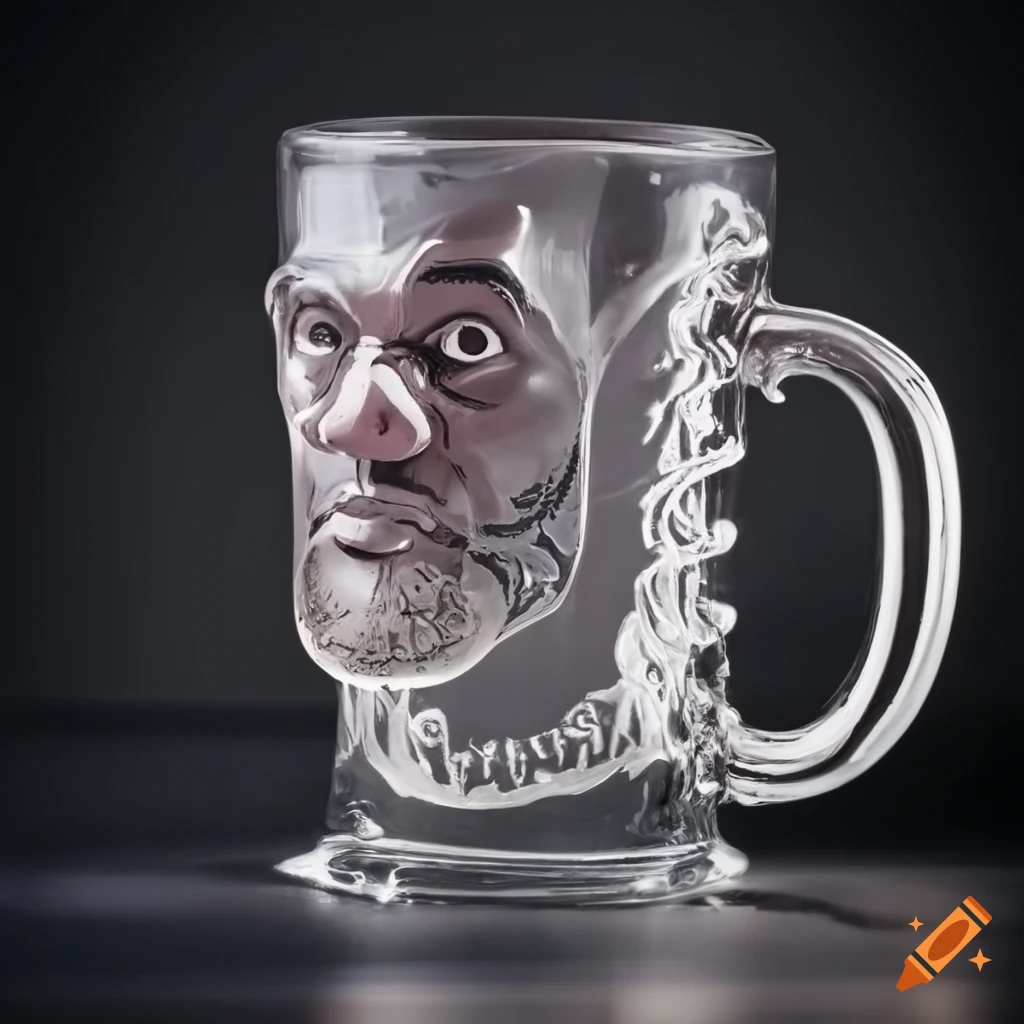 Mold pressed glass character mug with LeBron James design