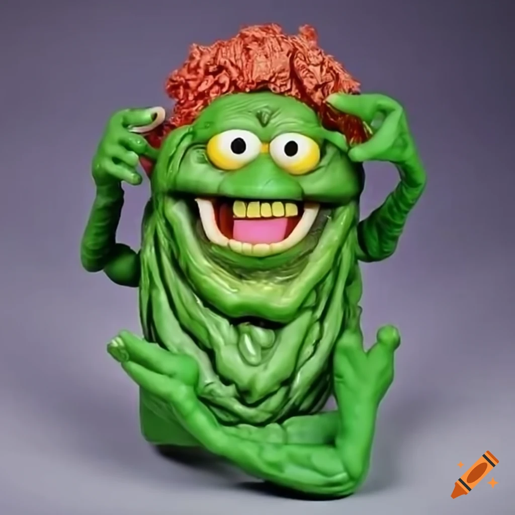 Muppet version of Slimer eating Ghostbuster action figures