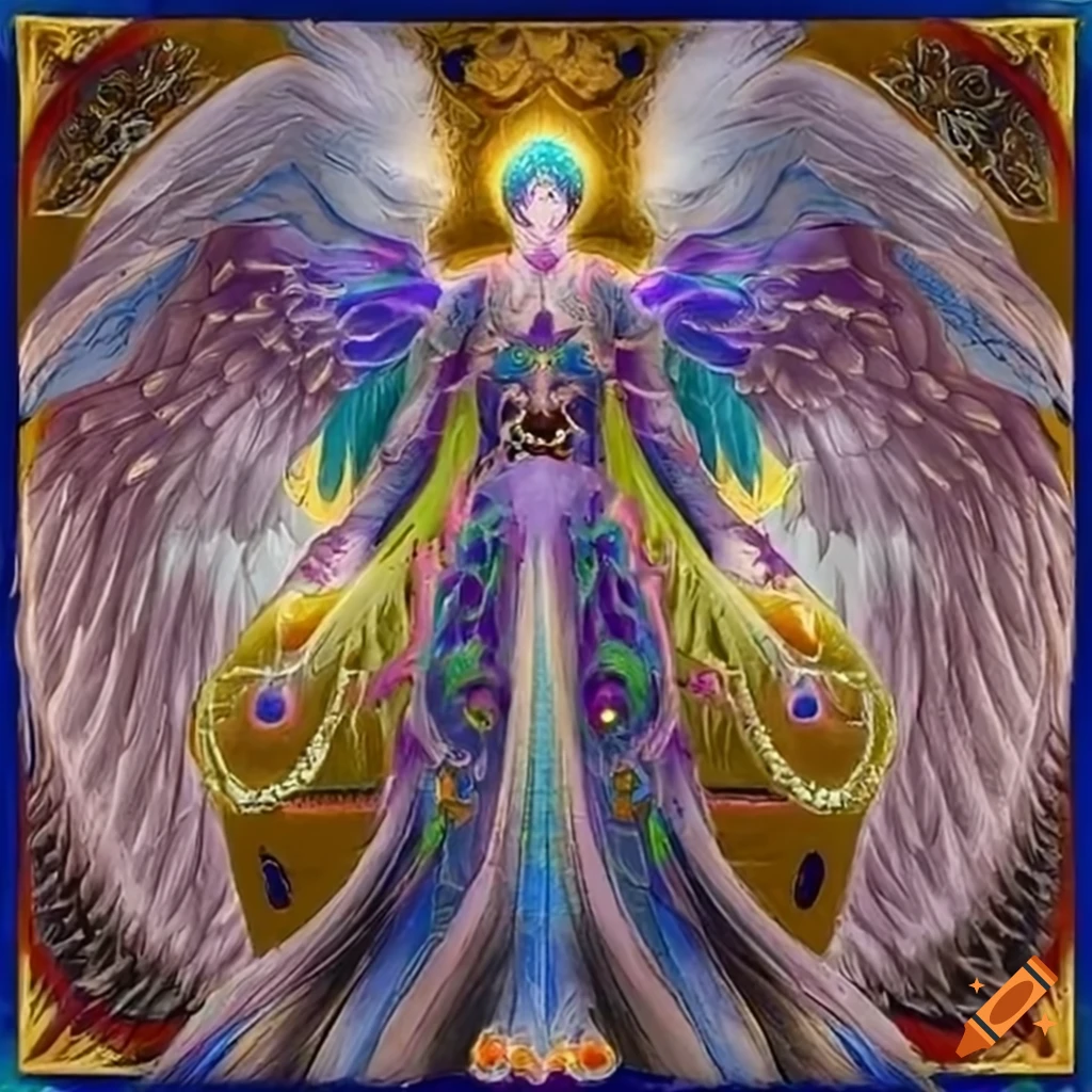 Majestic being with shimmering six wings poised for flight