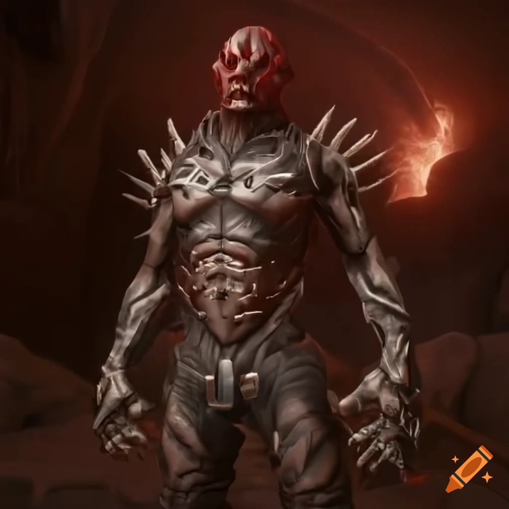 Sci-fi cybernetic muscle golem elf ogre man with red hair and glowing crystals