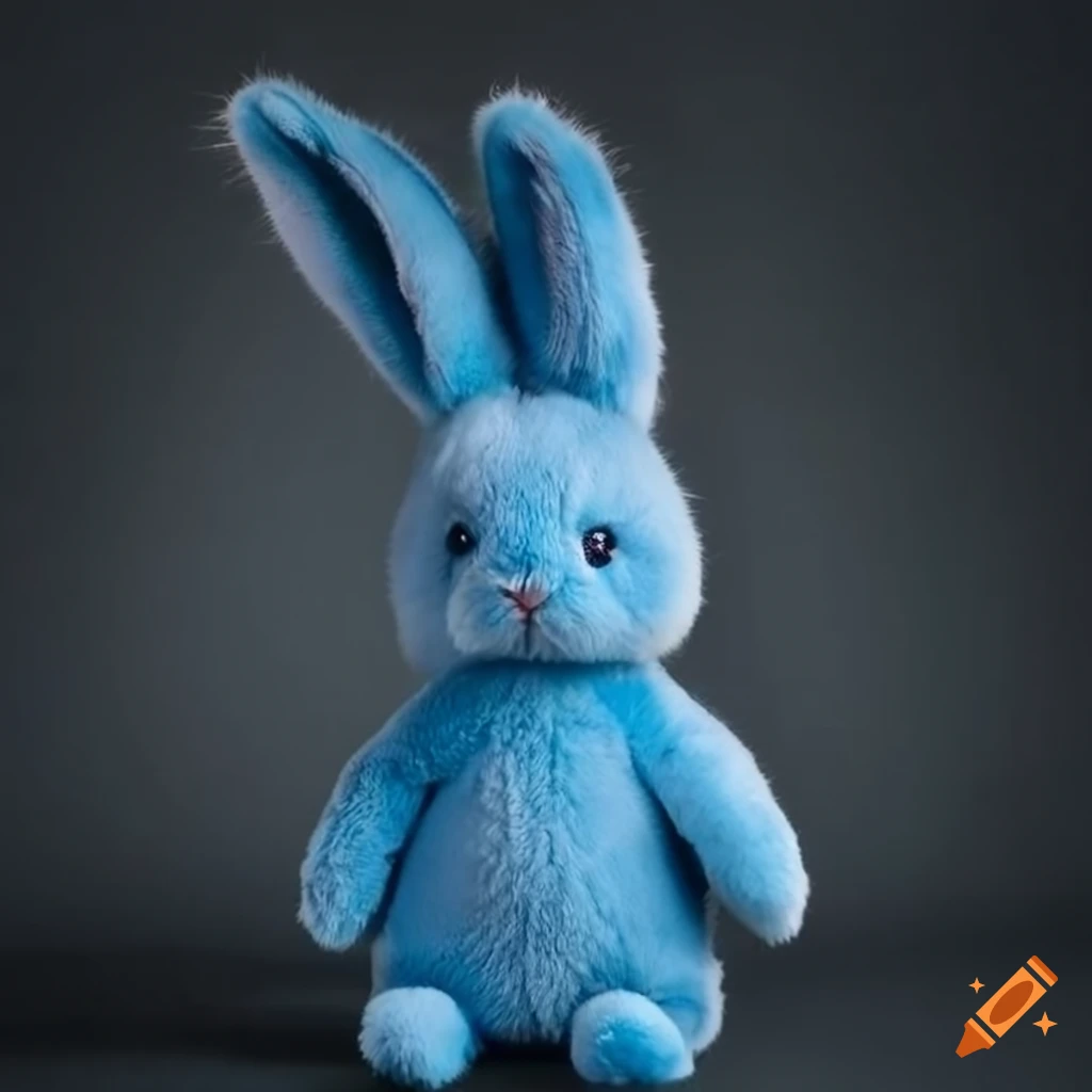 Blue rabbit plush toy sitting