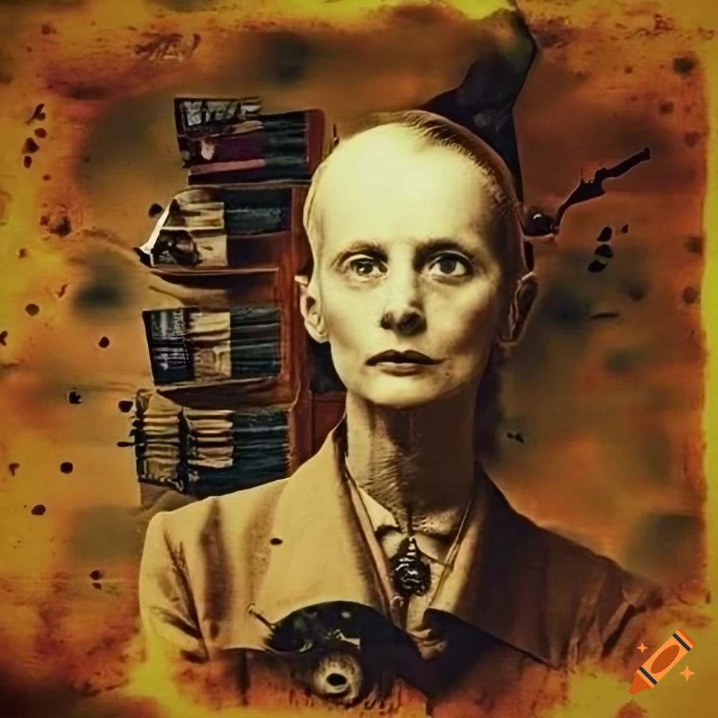 Universal library in a dadaist collage with surreal and mindblowing elements