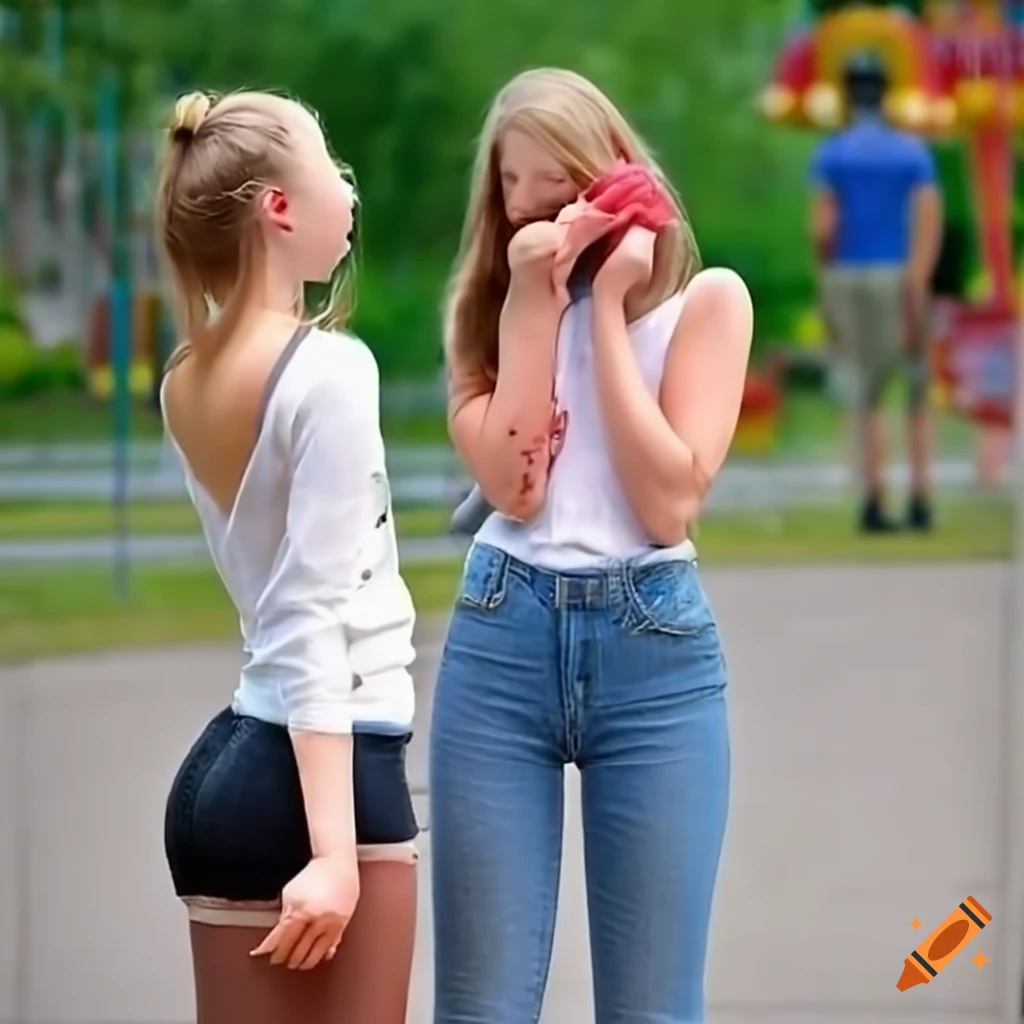 Two individuals in a dispute at an amusement park on a sunny day