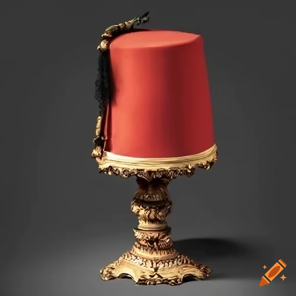 Cylindrical fez hat on a pedestal with baroque design