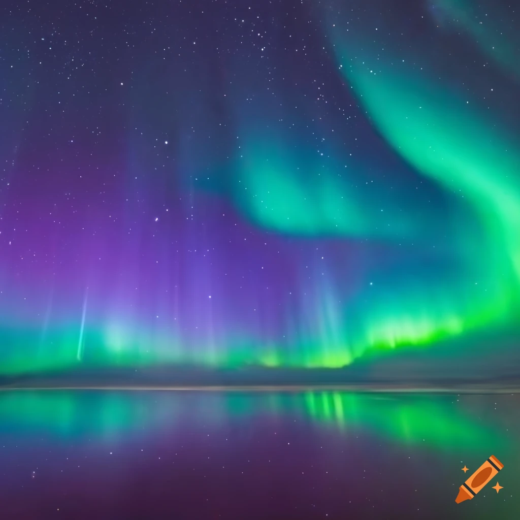 Deep blue sky with vibrant indigo and turquoise auroras