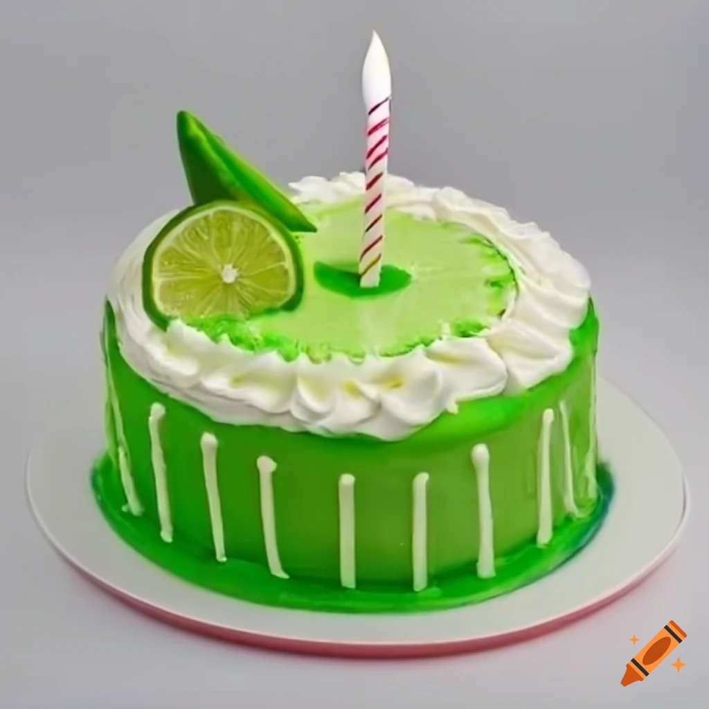 Green lime birthday cake on a white background