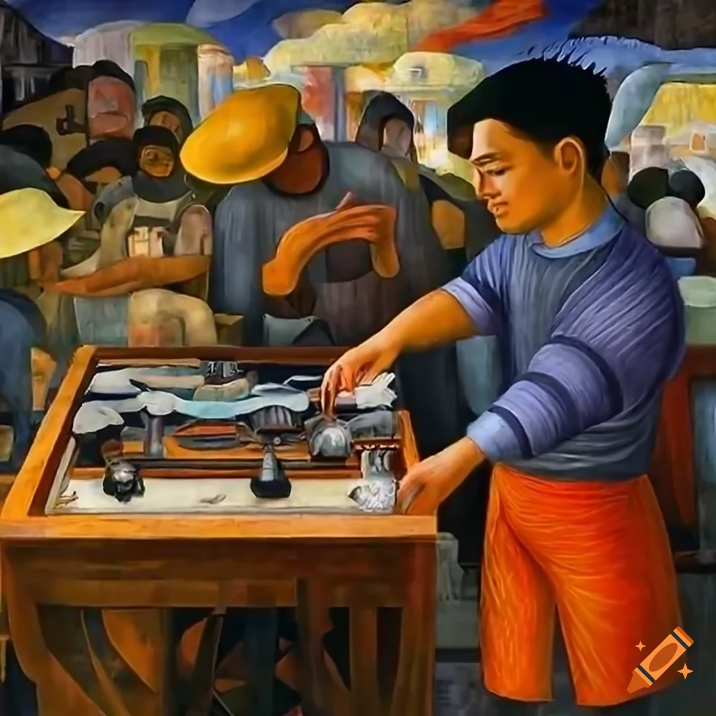 Diego Rivera futuristic painting of The Time Machine with bold lines ...