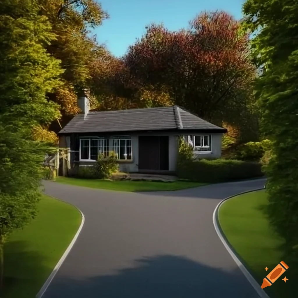 Quaint bungalow surrounded by hedges with a peaceful road