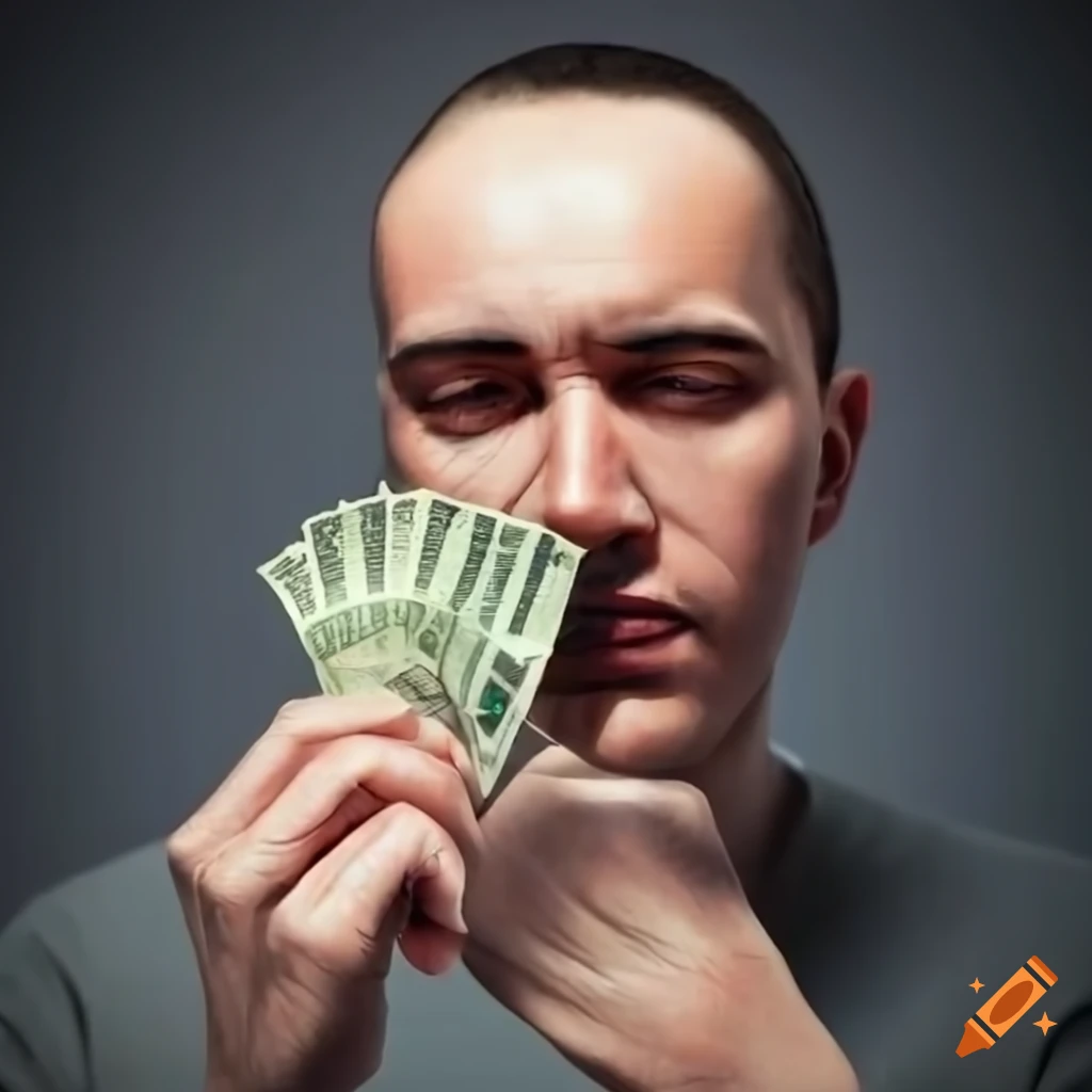 Portrait of a man holding a giant banknote