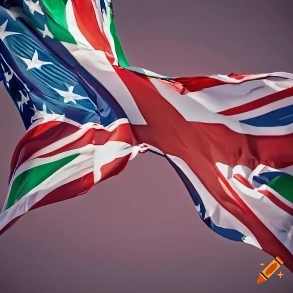 Italian and British flags overlaying American flag