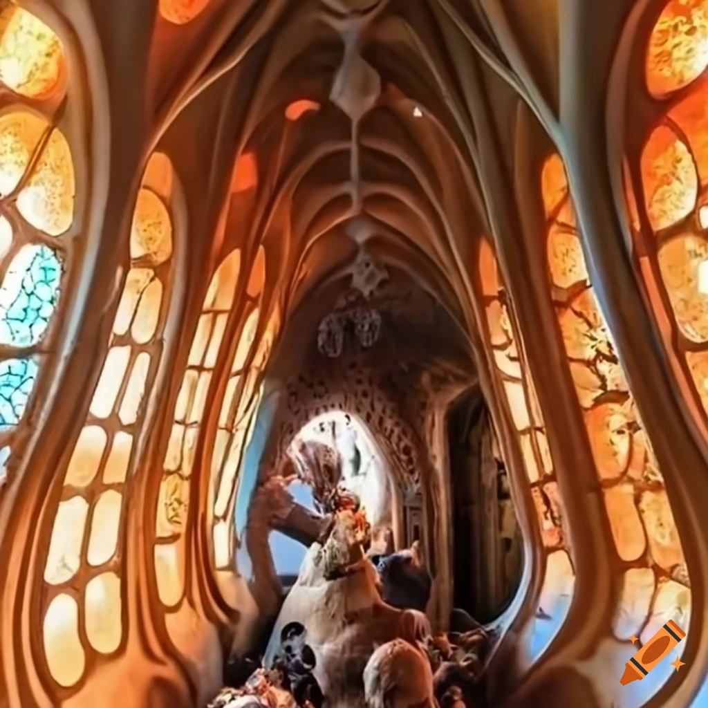 Satirical scene with Antoni Gaudi hit by a tram