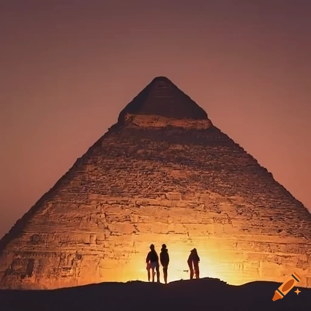 Iconic sunset view of Egyptian pyramid in desert landscape