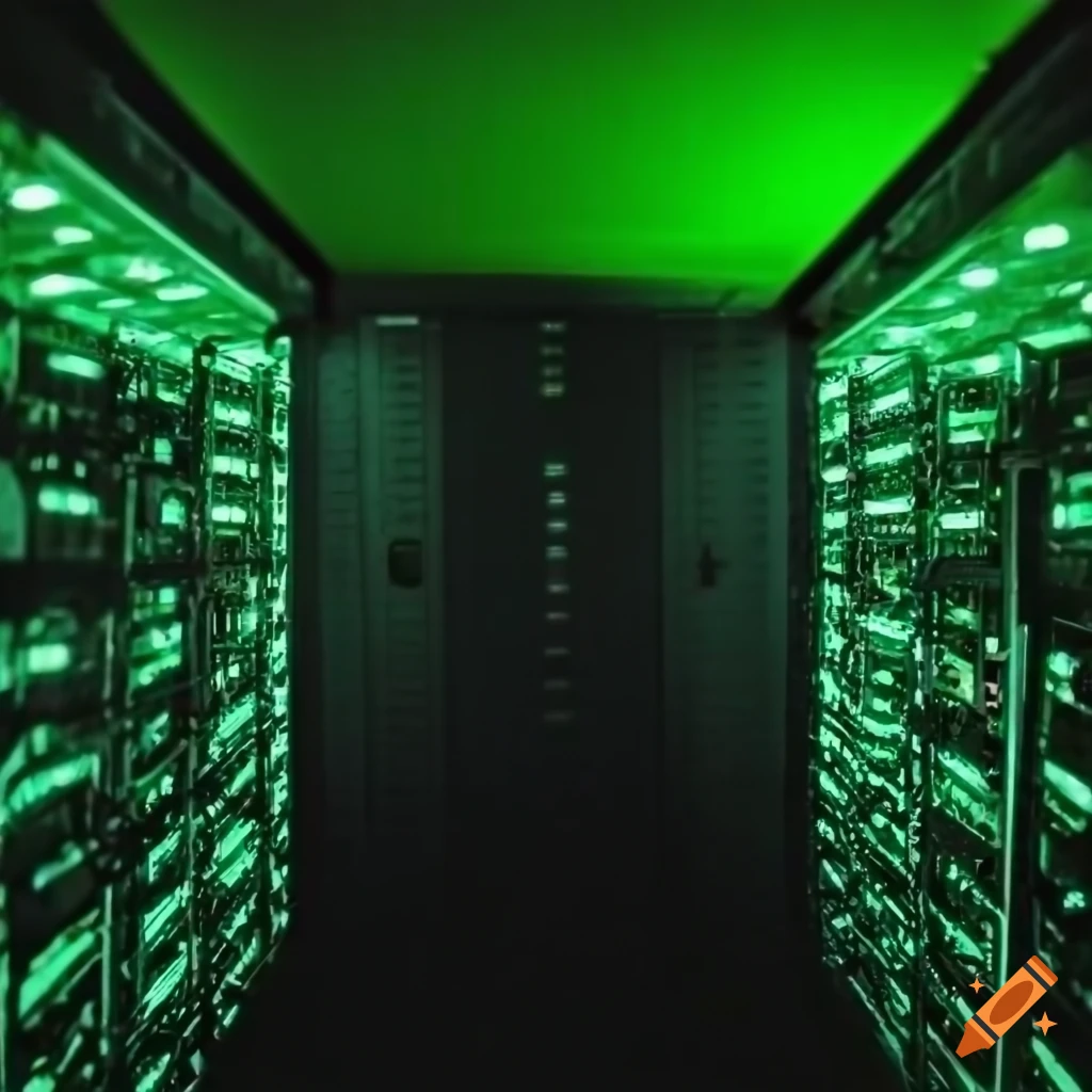 Glowing lights in a dark server room