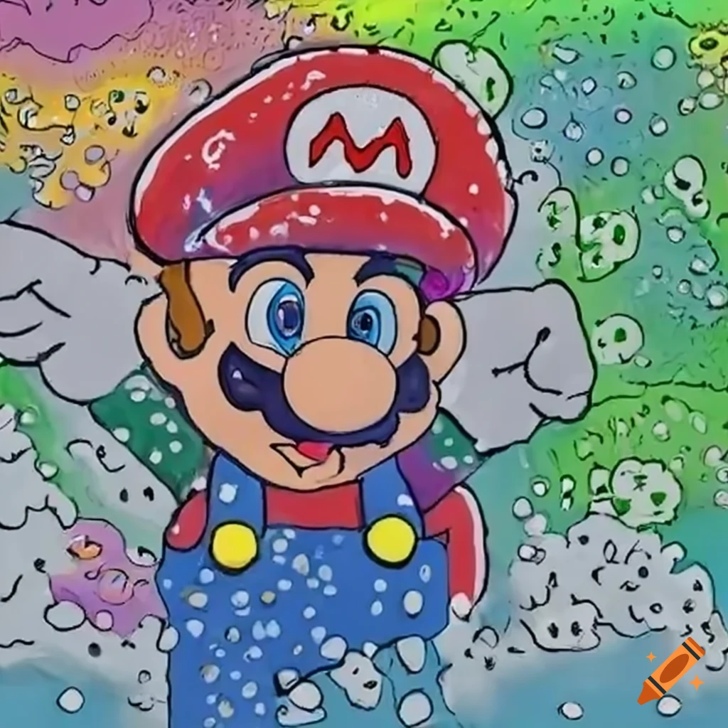 Mario happily taking a bubble bath