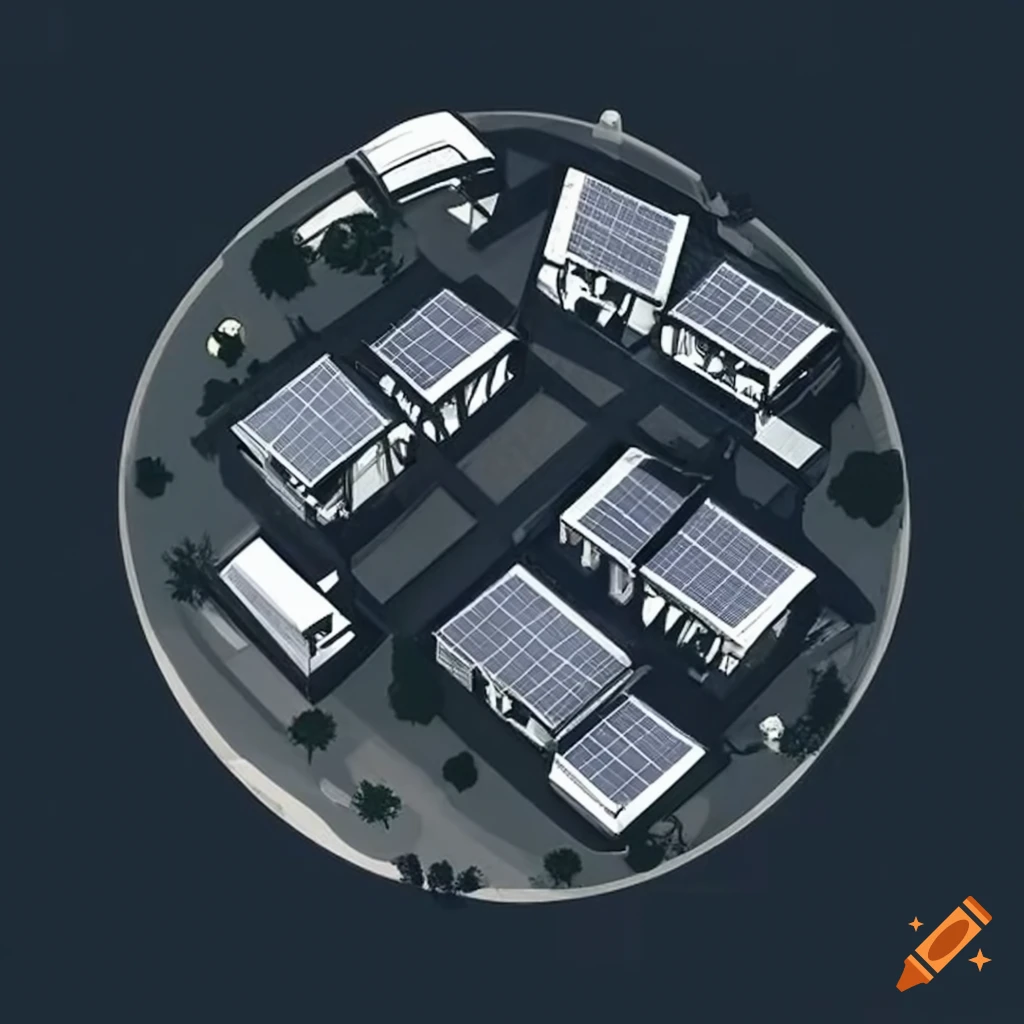 Eco-friendly houses with backyard farms and rooftop solar panels