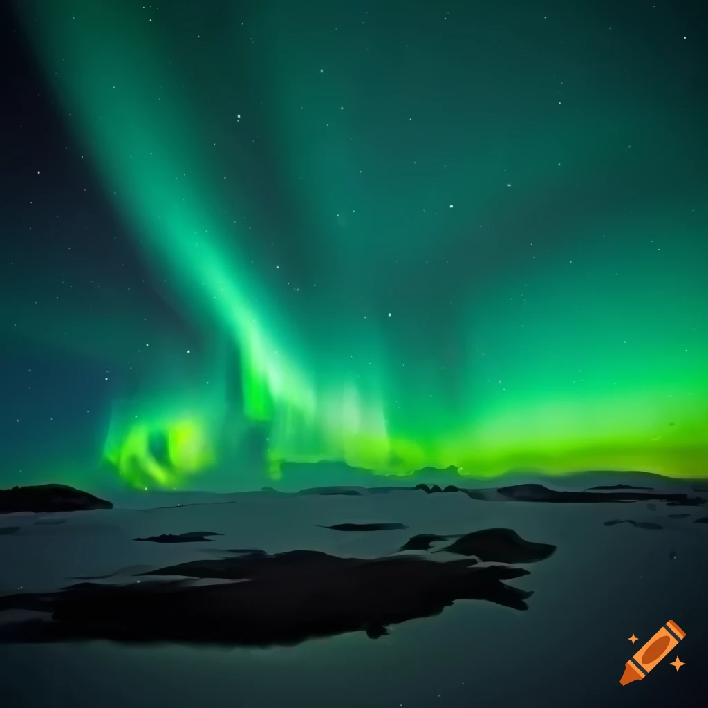 Night sky with aurora borealis in vibrant colors and shining stars