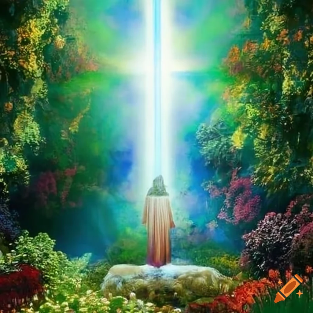 Jesus in a beautiful heavenly garden