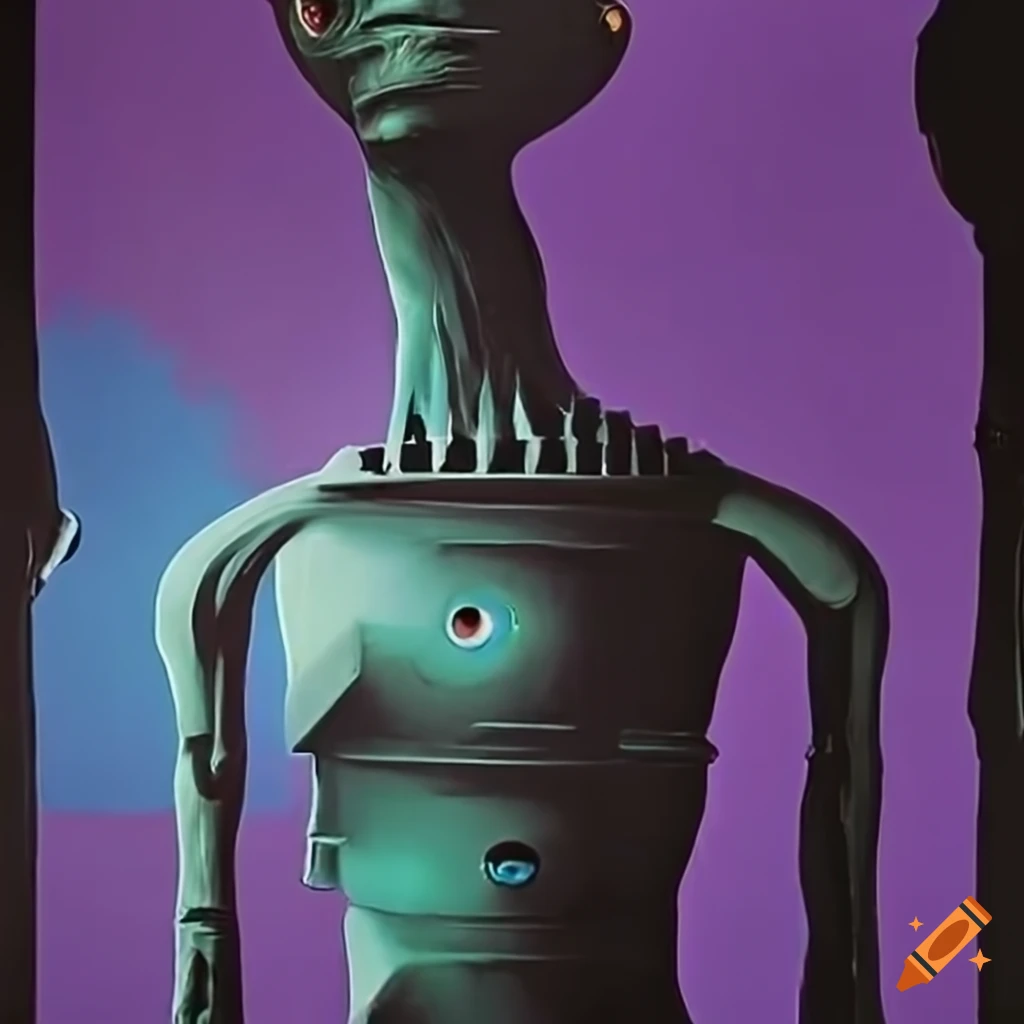 Vintage sci-fi movie poster featuring alien creatures in futuristic machines