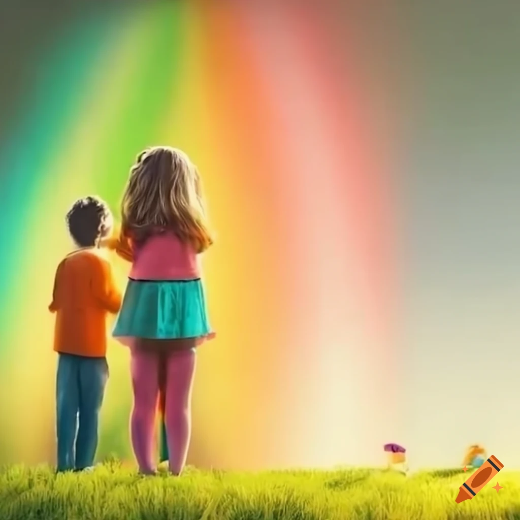 Family home scene with rainbow elements