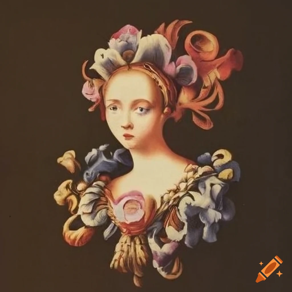 Renaissance floral ornament in lithograph style