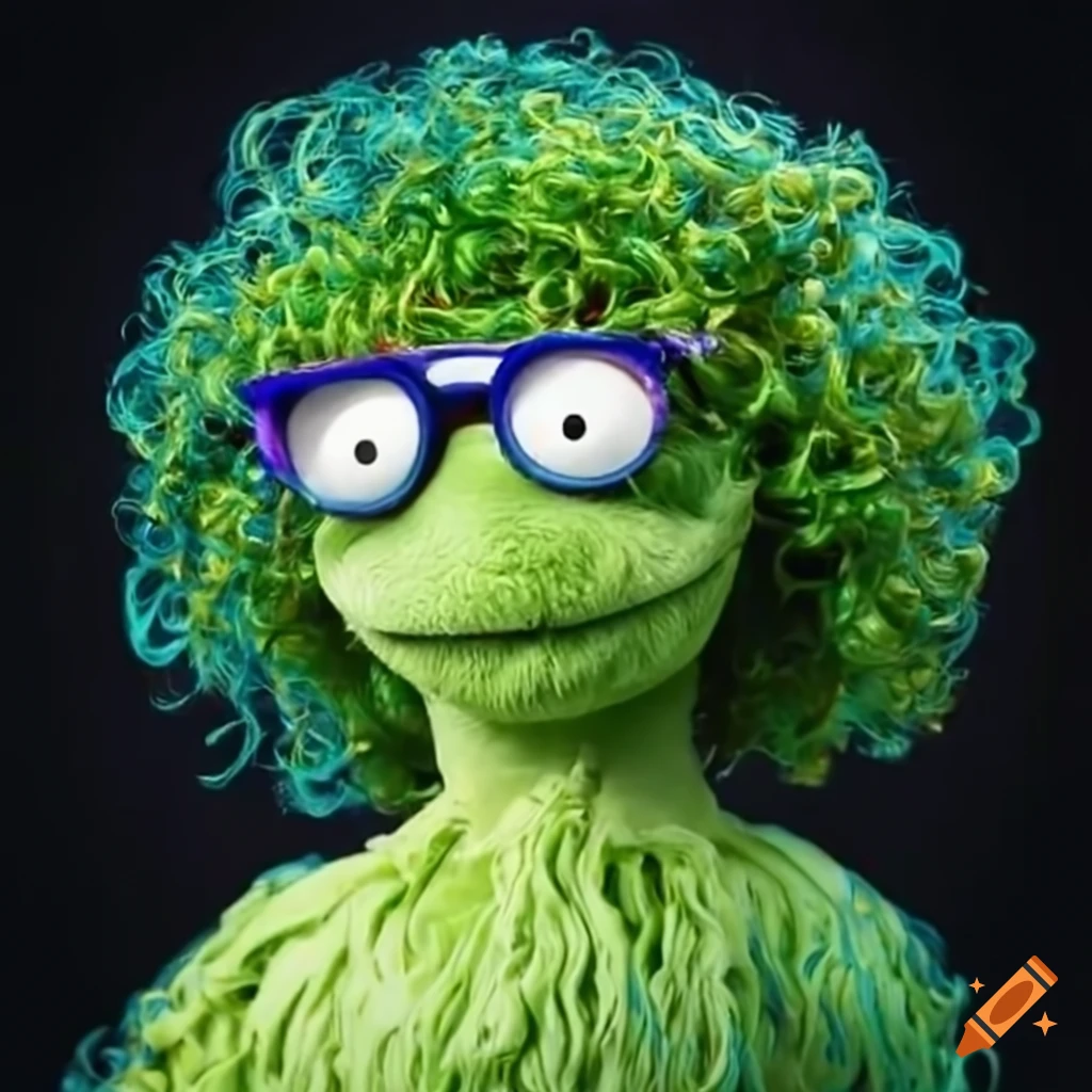 Colorful Brussels sprout monster with glasses and curly blond hair