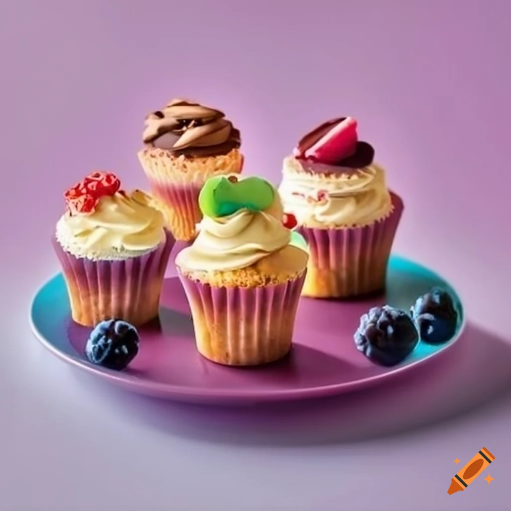 Plate of cupcakes with various toppings