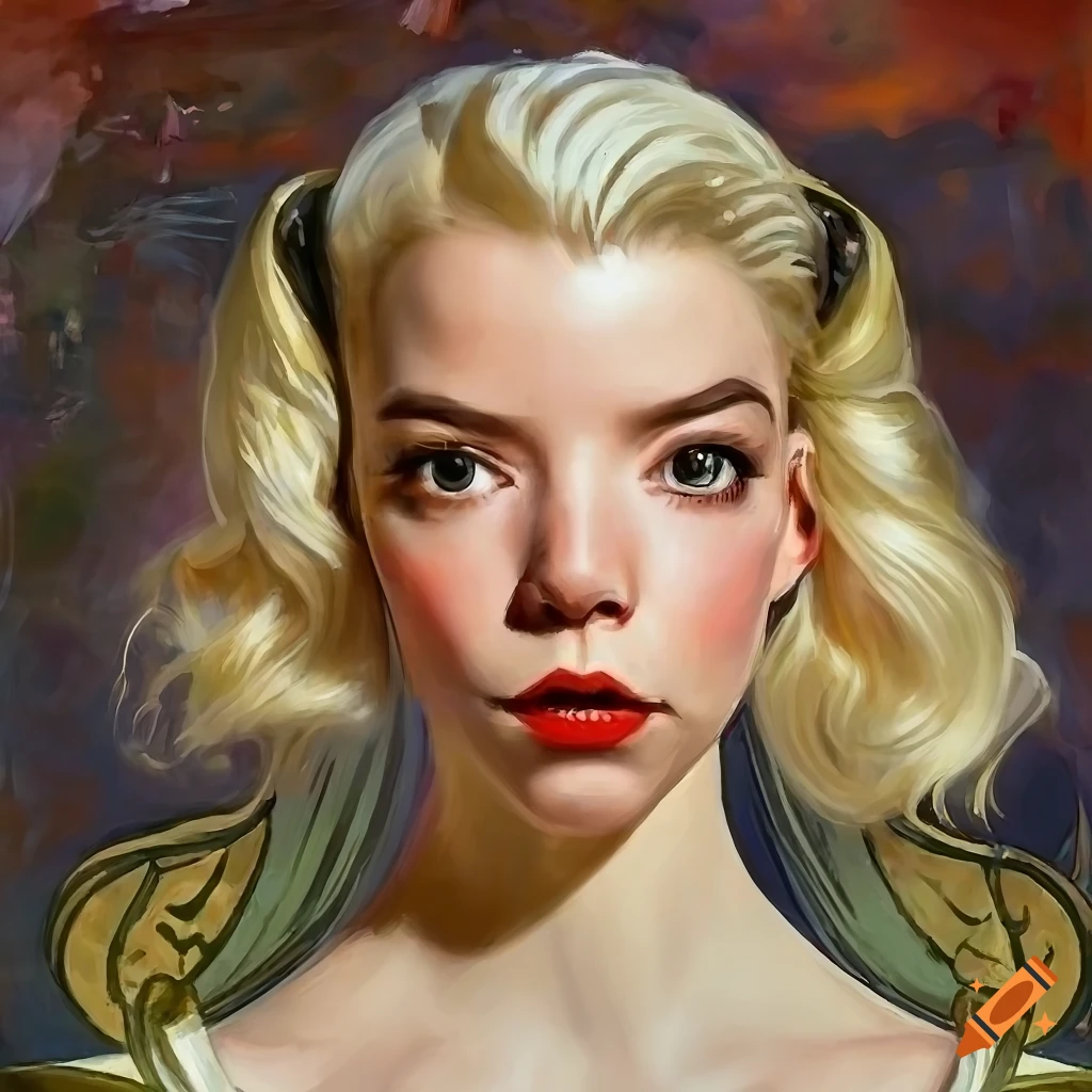 Retro sci-fi fantasy girl in cream catsuit with intense eyes and platinum blonde ringlets
