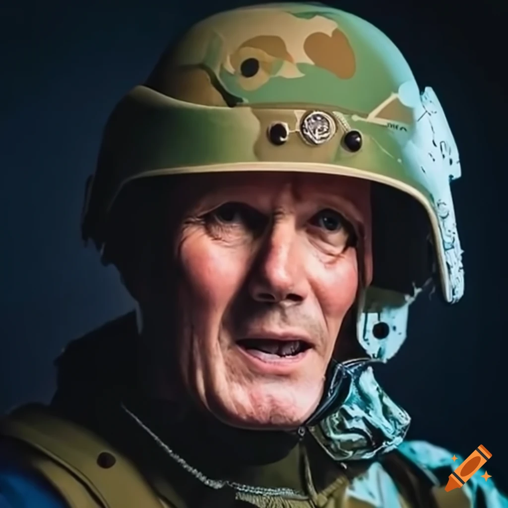 Keir Starmer in a military helmet